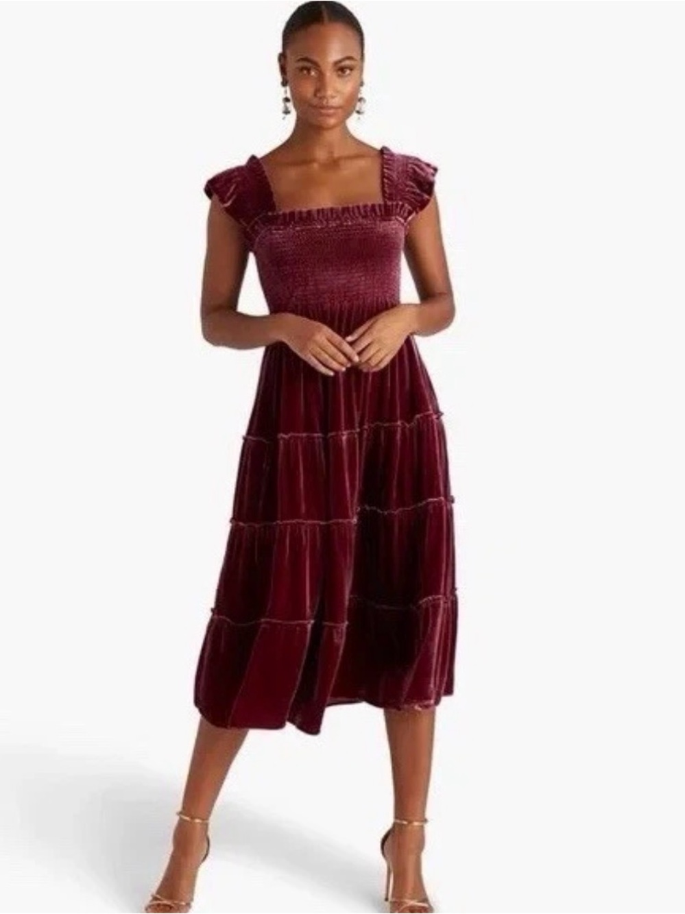 Hill House Velvet Midi Dress in Burgundy